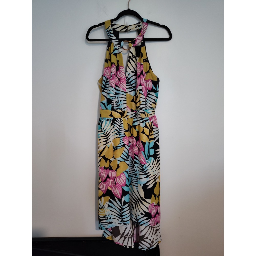 Lascana Pure Selection Tropical Halter High Low Dress Floral Pink Yellow US 14